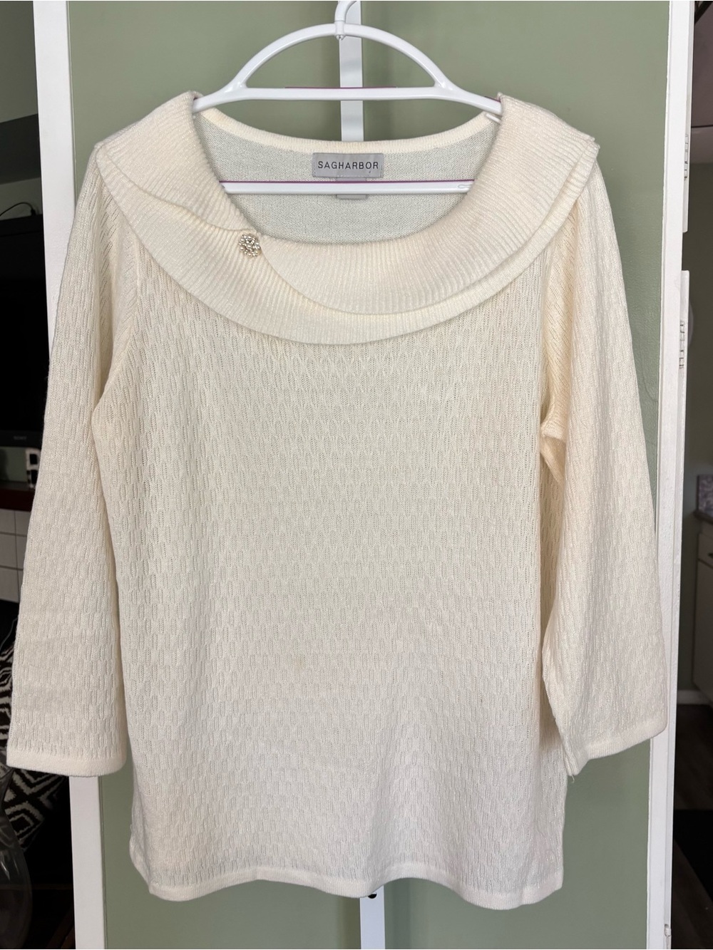 Sag Harbor Cream Boatneck Knit Sweater